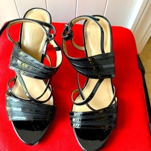 Black patent strapped heels